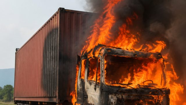 Massive Fire Engulfs Container Truck, Stranding Electronics Worth Crores